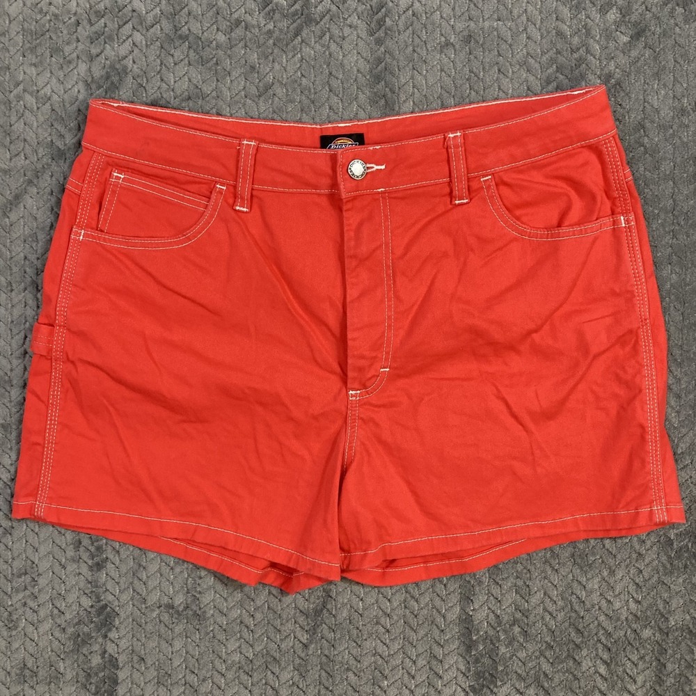 Dickies Womens Size 32 Mini Red Cargo Shorts White Stitch Contrast